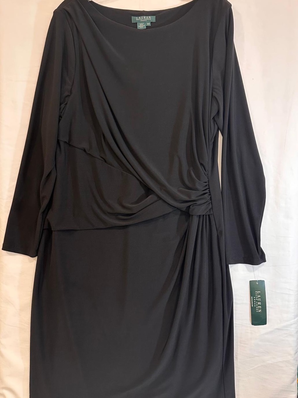 Ralph Lauren Black Long-Sleeve Twist-Waist Jersey Dress
